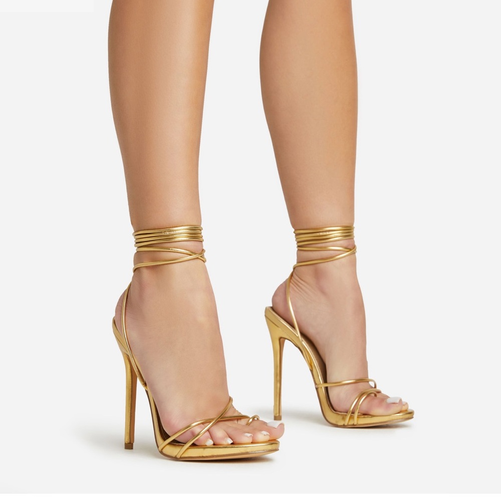 GELATO LACE UP PLATFORM HEEL IN GOLD METALLIC FAUX LEATHER